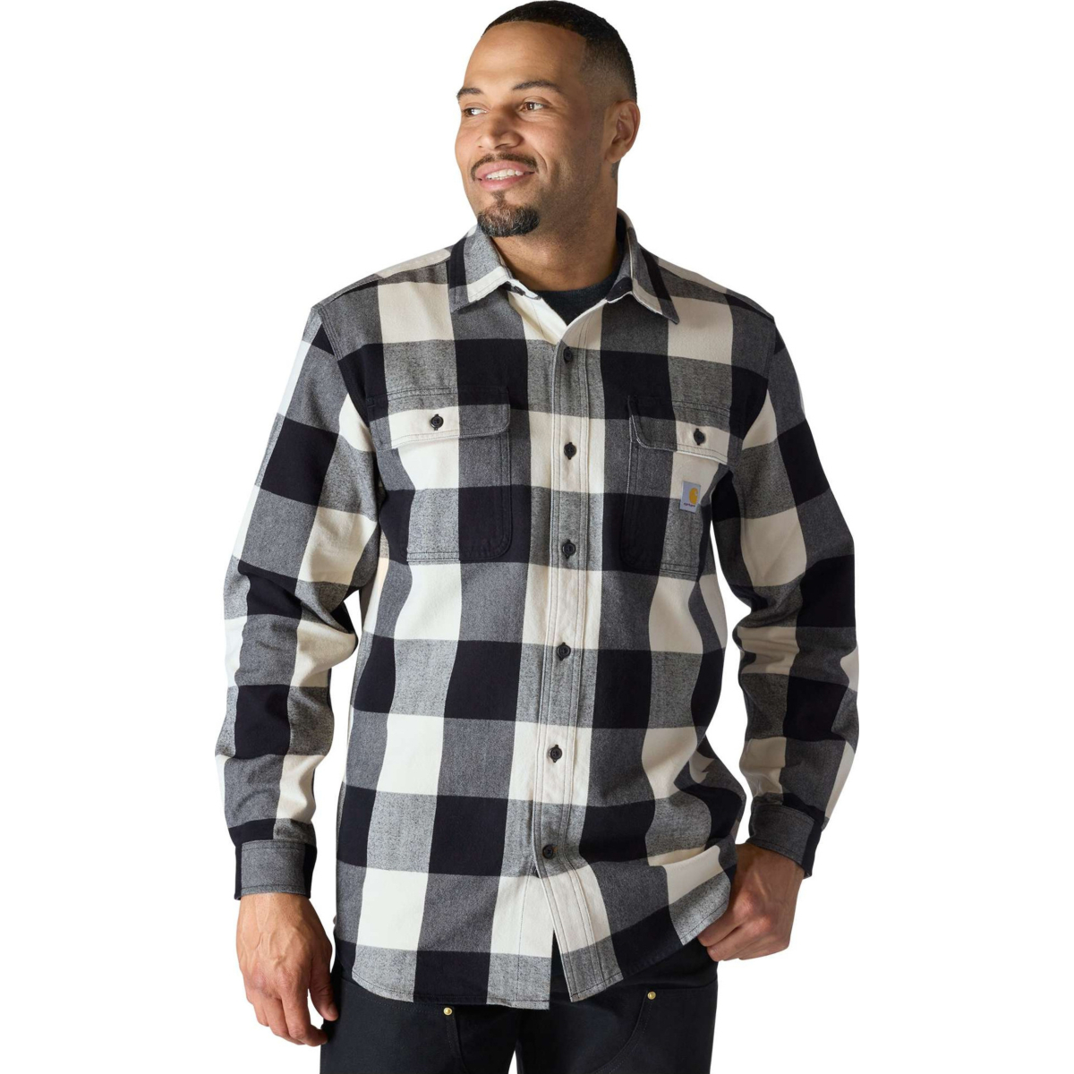 Loose Fit Heavyweight Flannel Long-Sleeve Plaid Shirt